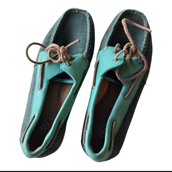 Ariat Loafers Women 7BYuma Green Leather Slip On Deck Boat Shoes Excellent - Picture 6 of 10